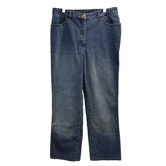 St John Sport by‎ Marie Gray Blue Denim Jeans VTG High Rise Straight Leg Size 10 - Picture 1 of 16